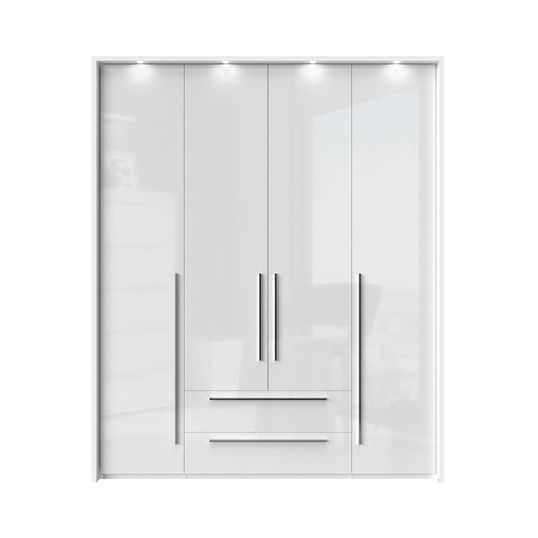 Dulap din pal si MDF, cu 4 usi, 2 sertare si LED inclus, Piano Stripes P42B/PN Alb, l187xA60xH226 cm