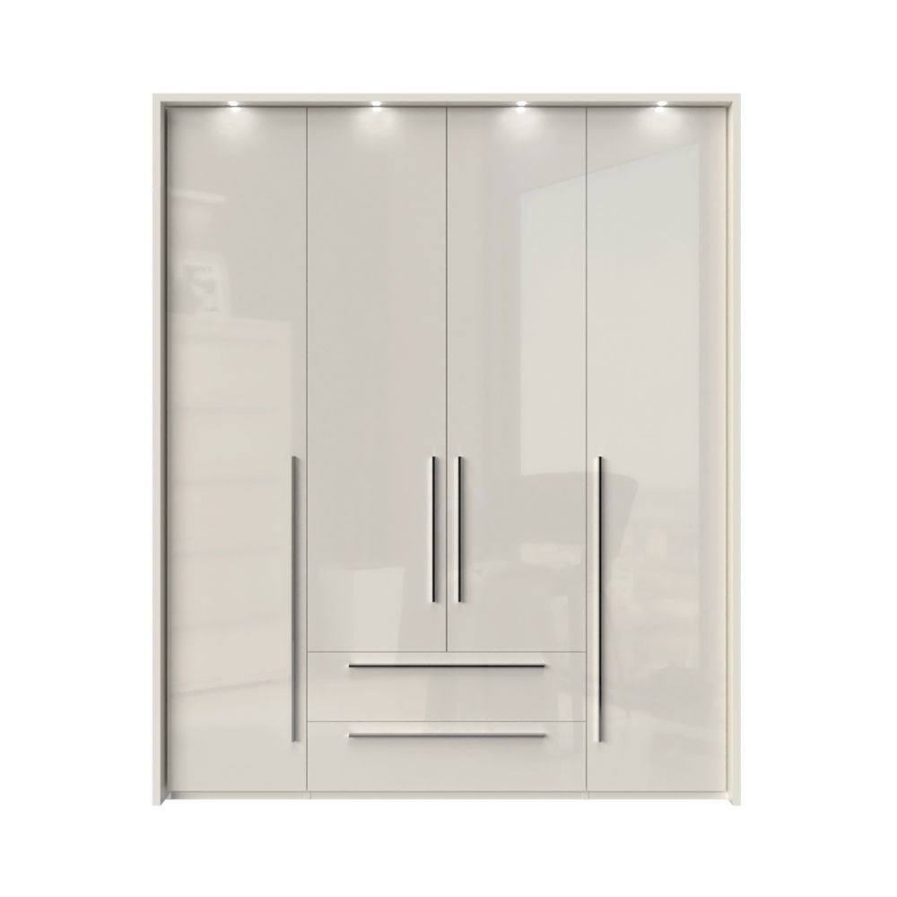 Dulap din pal si MDF, cu 4 usi, 2 sertare si LED inclus, Piano Stripes P42B/PN Bej, l187xA60xH226 cm