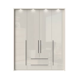 Dulap din pal si MDF, cu 4 usi, 2 sertare si LED inclus, Piano Stripes P42B/PN Bej, l187xA60xH226 cm