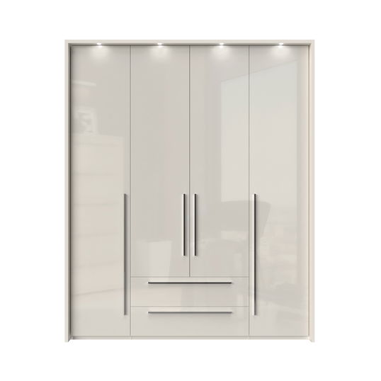Dulap din pal si MDF, cu 4 usi, 2 sertare si LED inclus, Piano Stripes P42B/PN Bej, l187xA60xH226 cm