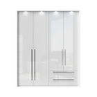 Dulap din pal si MDF, cu 4 usi, 2 sertare si LED inclus, Piano Stripes P42B-2/PN Alb, l187xA60xH226 cm