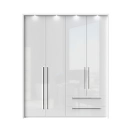 Dulap din pal si MDF, cu 4 usi, 2 sertare si LED inclus, Piano Stripes P42B-2/PN Alb, l187xA60xH226 cm