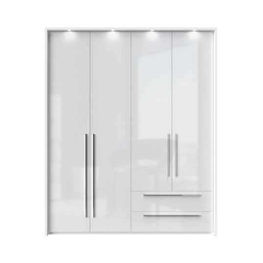 Dulap din pal si MDF, cu 4 usi, 2 sertare si LED inclus, Piano Stripes P42B-2/PN Alb, l187xA60xH226 cm