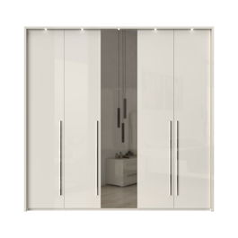 Dulap din pal si MDF, cu 5 usi, oglinda si LED inclus, Piano Stripes P5B-1OG/PN Bej, l232xA60xH226 cm