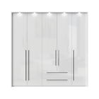 Dulap din pal si MDF, cu 5 usi, 2 sertare si LED inclus, Piano Stripes P52B/PN Alb, l232xA60xH226 cm