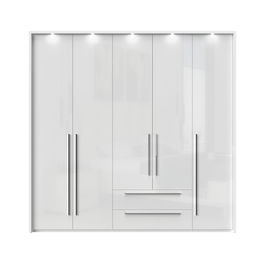 Dulap din pal si MDF, cu 5 usi, 2 sertare si LED inclus, Piano Stripes P52B/PN Alb, l232xA60xH226 cm