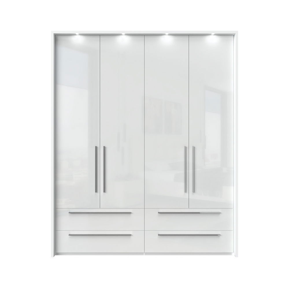 Dulap din pal si MDF, cu 4 usi, 4 sertare si LED inclus, Piano Stripes P44B/PN Alb, l187xA60xH226 cm