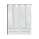 Dulap din pal si MDF, cu 4 usi, 4 sertare si LED inclus, Piano Stripes P44B/PN Alb, l187xA60xH226 cm