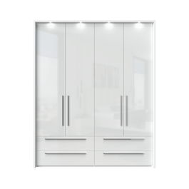 Dulap din pal si MDF, cu 4 usi, 4 sertare si LED inclus, Piano Stripes P44B/PN Alb, l187xA60xH226 cm