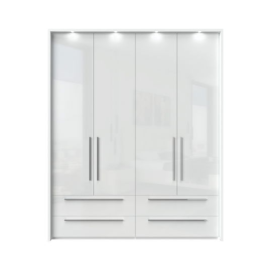 Dulap din pal si MDF, cu 4 usi, 4 sertare si LED inclus, Piano Stripes P44B/PN Alb, l187xA60xH226 cm