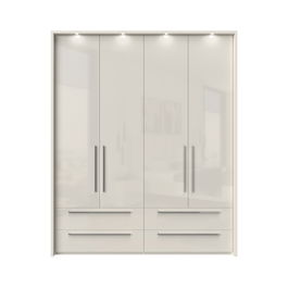 Dulap din pal si MDF, cu 4 usi, 4 sertare si LED inclus, Piano Stripes P44B/PN Bej, l187xA60xH226 cm