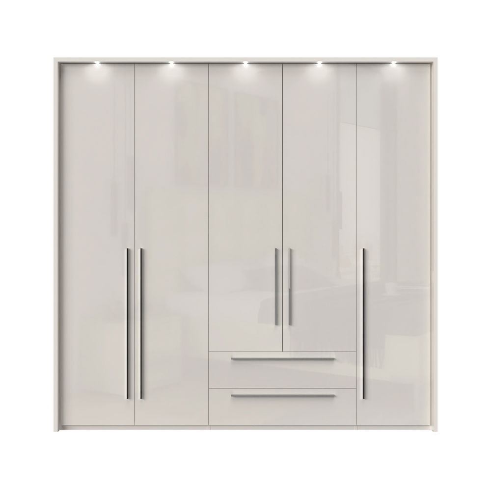 Dulap din pal si MDF, cu 5 usi, 2 sertare si LED inclus, Piano Stripes P52B/PN Bej, l232xA60xH226 cm