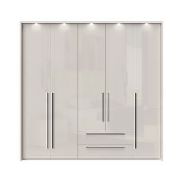 Dulap din pal si MDF, cu 5 usi, 2 sertare si LED inclus, Piano Stripes P52B/PN Bej, l232xA60xH226 cm