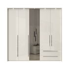 Dulap din pal si MDF, cu 5 usi, 2 sertare, oglinda si LED inclus, Piano Stripes P52B-1OG/PN Bej, l232xA60xH226 cm