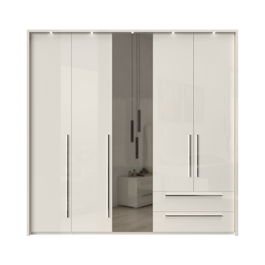 Dulap din pal si MDF, cu 5 usi, 2 sertare, oglinda si LED inclus, Piano Stripes P52B-1OG/PN Bej, l232xA60xH226 cm