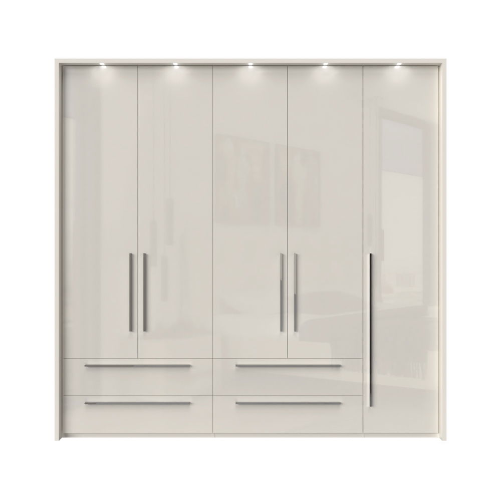 Dulap din pal si MDF, cu 5 usi, 4 sertare si LED inclus, Piano Stripes P54B/PN Bej, l232xA60xH226 cm