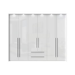 Dulap din pal si MDF, cu 6 usi, 2 sertare si LED inclus, Piano Stripes P62B/PN Alb, l277xA60xH226 cm