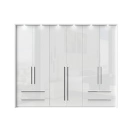 Dulap din pal si MDF, cu 6 usi, 4 sertare si LED inclus, Piano Stripes P64B-2/PN Alb, l277xA60xH226 cm