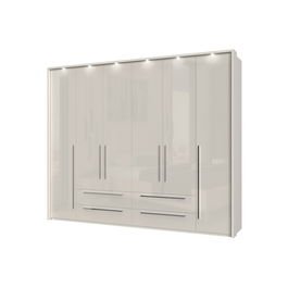 Dulap din pal si MDF, cu 6 usi, 4 sertare si LED inclus, Piano Stripes P64B/PN Bej, l277xA60xH226 cm