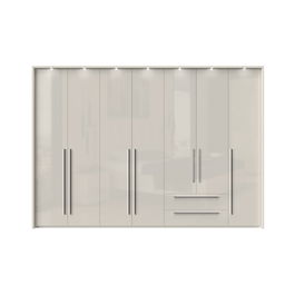Dulap din pal si MDF, cu 7 usi, 2 sertare si LED inclus, Piano Stripes P72B/PN Bej, l322xA60xH226 cm