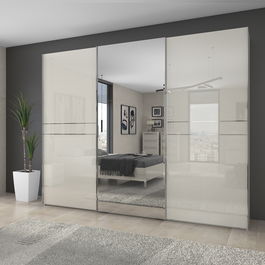 Dulap din pal si MDF, cu 3 usi glisante si oglinda, Piano PK281-OG/PN Large Bej, l272xA61xH224 cm