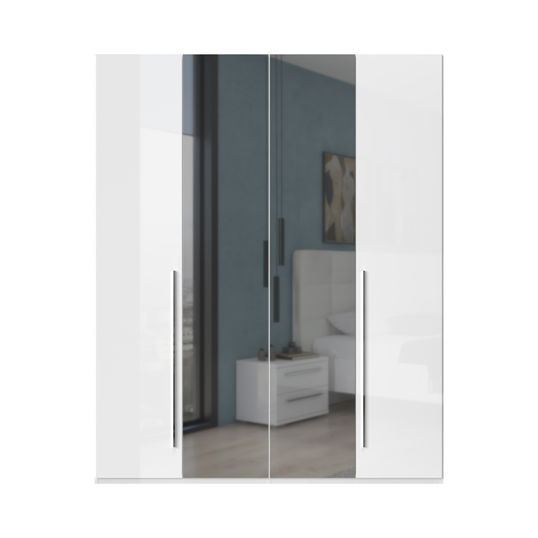 Dulap din pal si MDF, cu 4 usi si oglinda, Piano P4-2OG/PN Alb, l182xA56xH224 cm