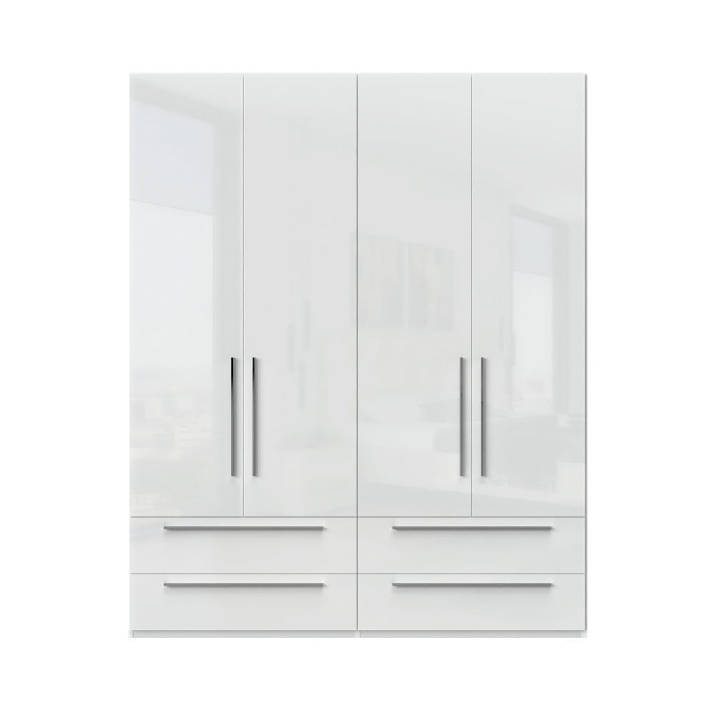 Dulap din pal si MDF, cu 4 usi si 4 sertare, Piano P44/PN Alb, l182xA56xH224 cm