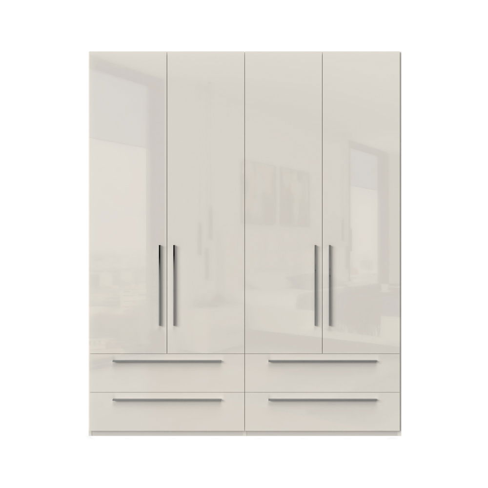 Dulap din pal si MDF, cu 4 usi si 4 sertare, Piano P44/PN Bej, l182xA56xH224 cm
