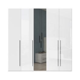 Dulap din pal si MDF, cu 5 usi si oglinda, Piano P5-1OG/PN Alb, l227xA56xH224 cm