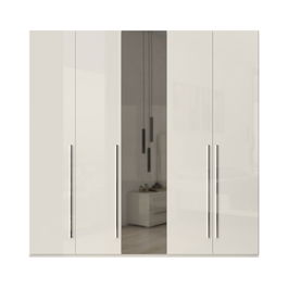 Dulap din pal si MDF, cu 5 usi si oglinda, Piano P5-1OG/PN Bej, l227xA56xH224 cm
