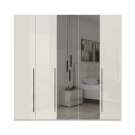Dulap din pal si MDF, cu 5 usi si oglinda, Piano P5-2OG/PN Bej, l227xA56xH224 cm
