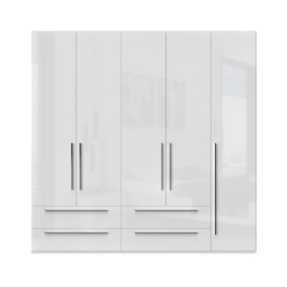 Dulap din pal si MDF, cu 5 usi si 4 sertare, Piano P54/PN Alb, l227xA56xH224 cm