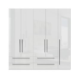 Dulap din pal si MDF, cu 5 usi si 4 sertare, Piano P54/PN Alb, l227xA56xH224 cm