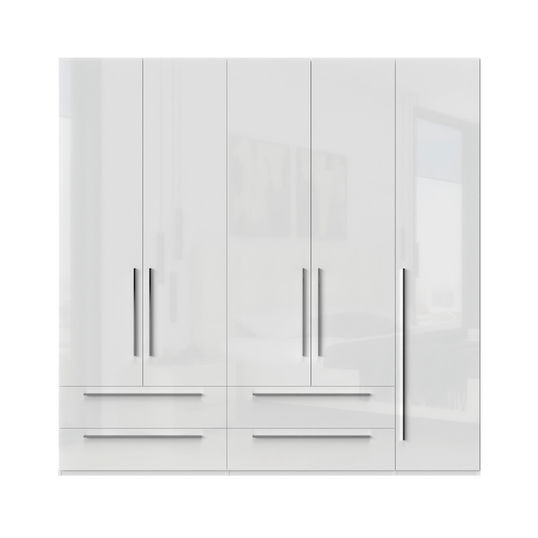 Dulap din pal si MDF, cu 5 usi si 4 sertare, Piano P54/PN Alb, l227xA56xH224 cm