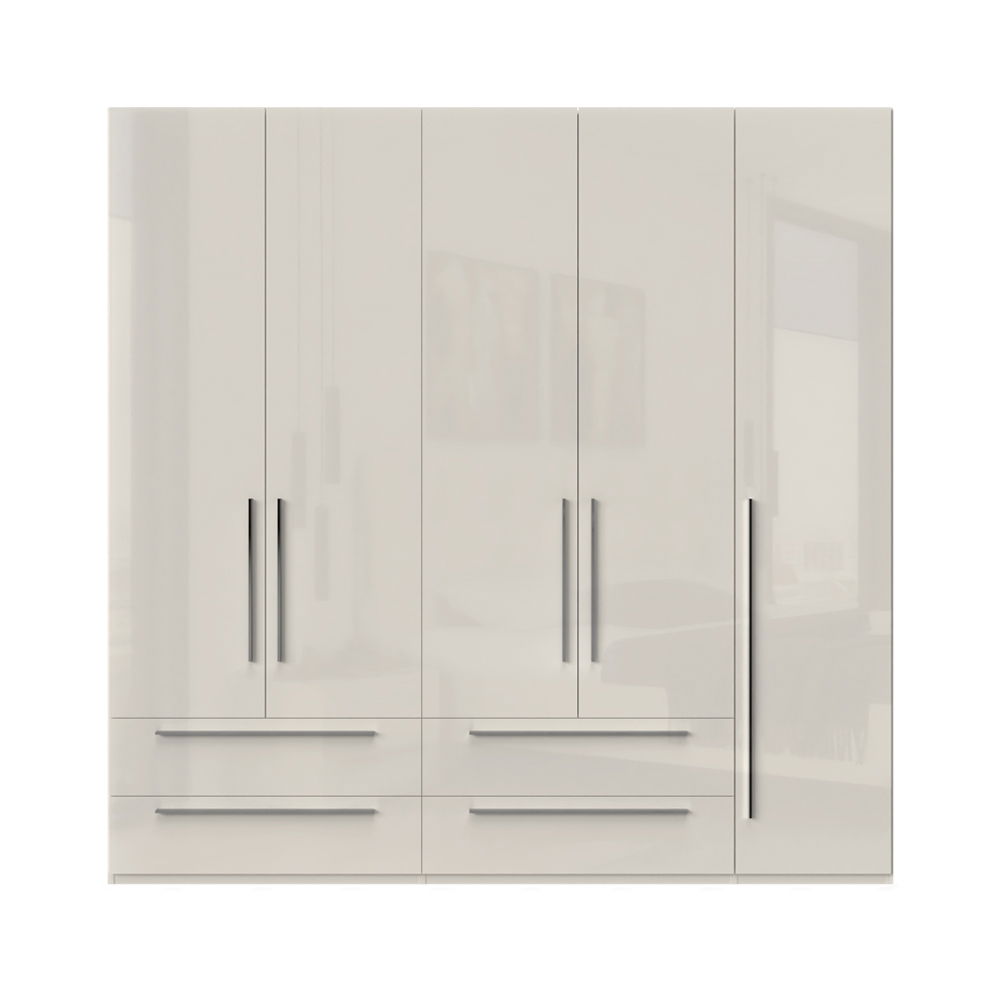 Dulap din pal si MDF, cu 5 usi si 4 sertare, Piano P54/PN Bej, l227xA56xH224 cm