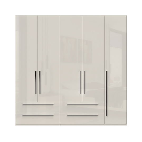 Dulap din pal si MDF, cu 5 usi si 4 sertare, Piano P54/PN Bej, l227xA56xH224 cm