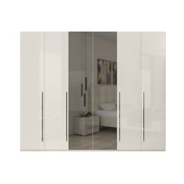 Dulap din pal si MDF, cu 6 usi si oglinda, Piano P6-2OG/PN Bej, l272xA56xH224 cm