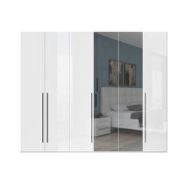 Dulap din pal si MDF, cu 6 usi si oglinda, Piano P6-2OG-2/PN Alb, l272xA56xH224 cm