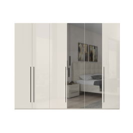 Dulap din pal si MDF, cu 6 usi si oglinda, Piano P6-2OG-2/PN Bej, l272xA56xH224 cm