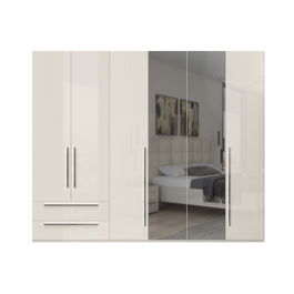 Dulap din pal si MDF, cu 6 usi, 2 sertare si oglinda, Piano P62-2OG/PN Bej, l272xA56xH224 cm