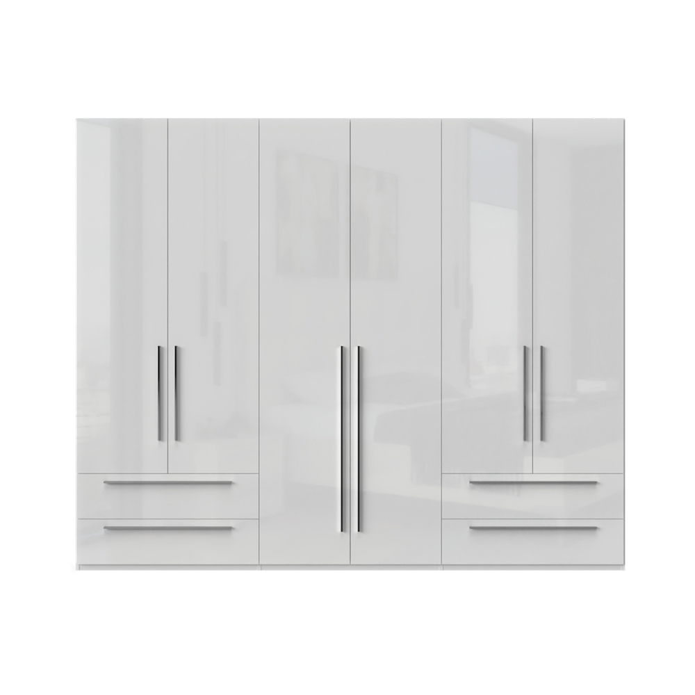 Dulap din pal si MDF, cu 6 usi si 4 sertare, Piano P64-2/PN Alb, l272xA56xH224 cm