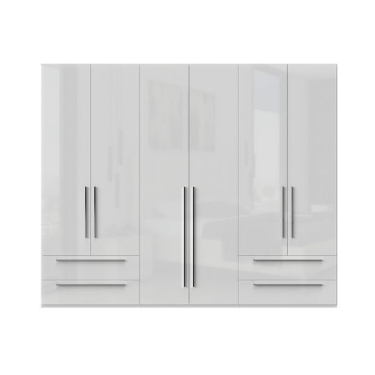 Dulap din pal si MDF, cu 6 usi si 4 sertare, Piano P64-2/PN Alb, l272xA56xH224 cm