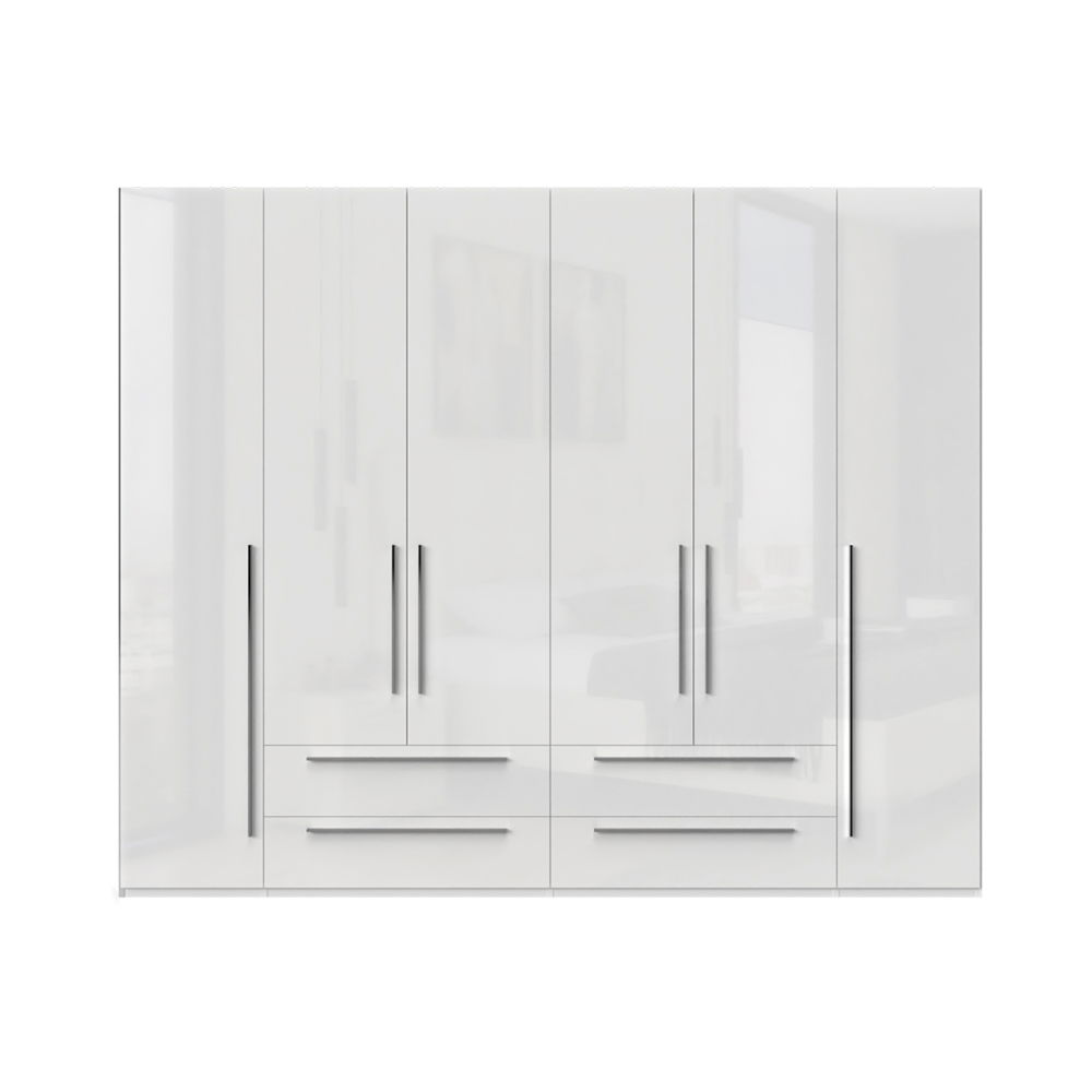 Dulap din pal si MDF, cu 6 usi si 4 sertare, Piano P64/PN Alb, l272xA56xH224 cm