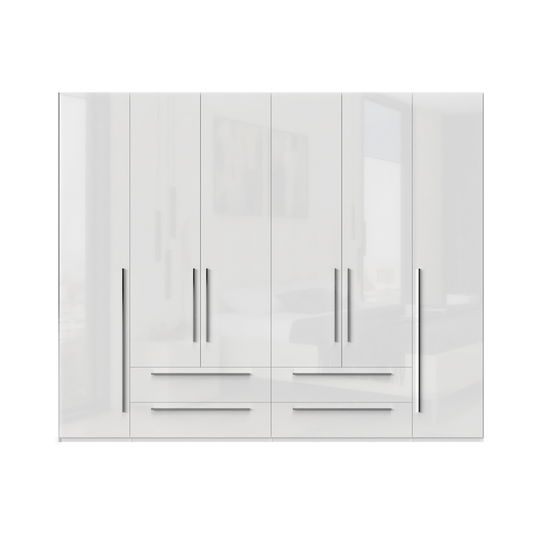 Dulap din pal si MDF, cu 6 usi si 4 sertare, Piano P64/PN Alb, l272xA56xH224 cm