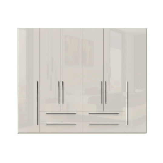 Dulap din pal si MDF, cu 6 usi si 4 sertare, Piano P64/PN Bej, l272xA56xH224 cm