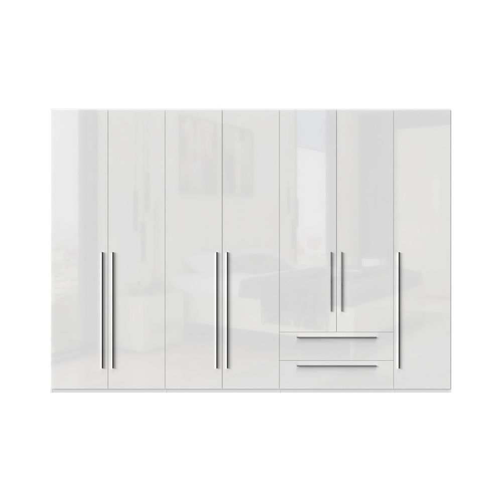 Dulap din pal si MDF, cu 7 usi si 2 sertare, Piano P72/PN Alb, l317xA56xH224 cm