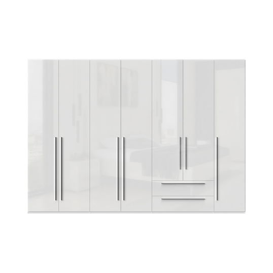 Dulap din pal si MDF, cu 7 usi si 2 sertare, Piano P72/PN Alb, l317xA56xH224 cm