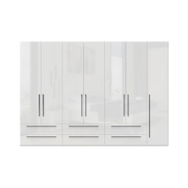 Dulap din pal si MDF, cu 7 usi si 6 sertare, Piano P76/PN Alb, l317xA56xH224 cm