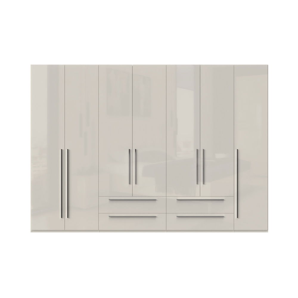 Dulap din pal si MDF, cu 7 usi si 4 sertare, Piano P74/PN Bej, l317xA56xH224 cm