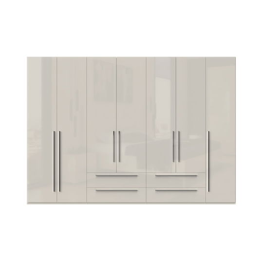 Dulap din pal si MDF, cu 7 usi si 4 sertare, Piano P74/PN Bej, l317xA56xH224 cm